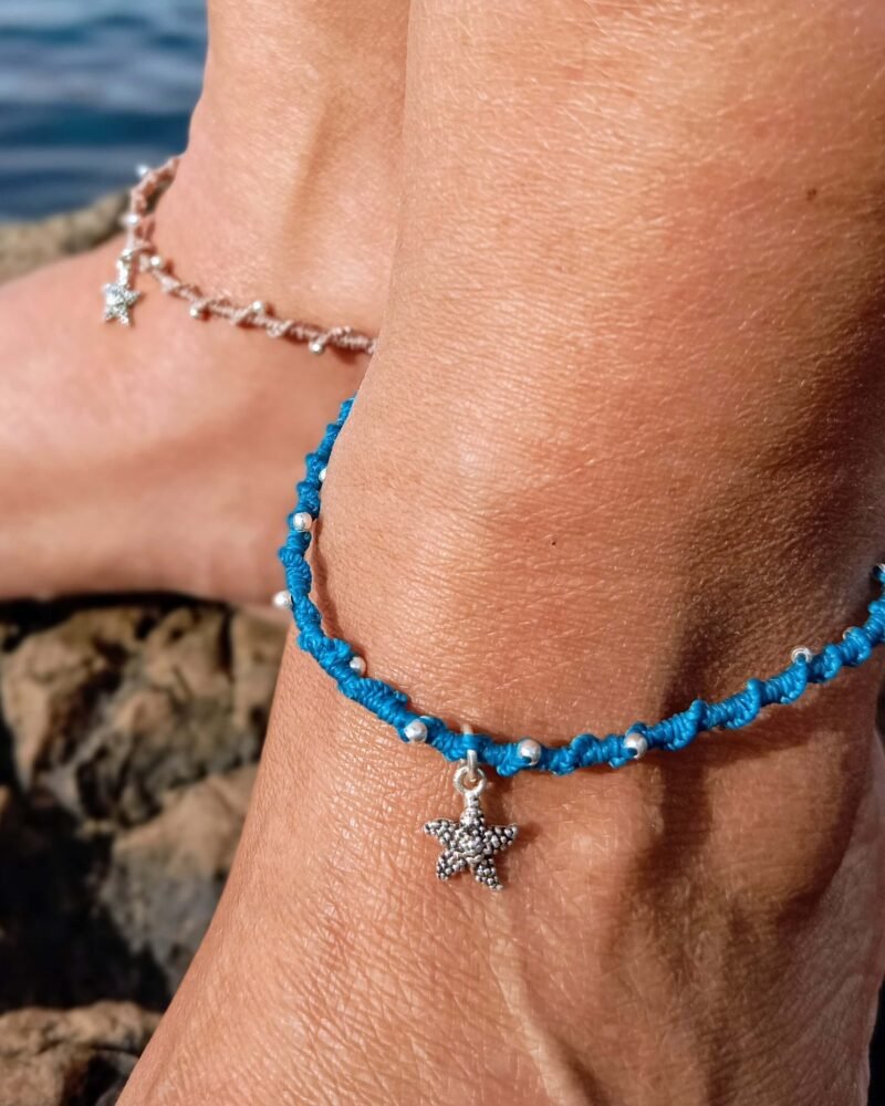 Tobillera de macramé con "Estrella de mar" en plata
