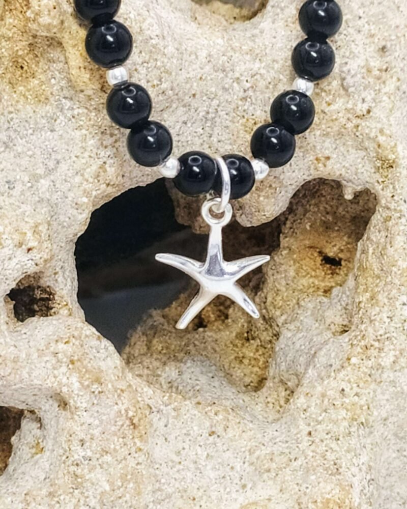 Collar de "Obsidiana" y Estrella de Mar en plata