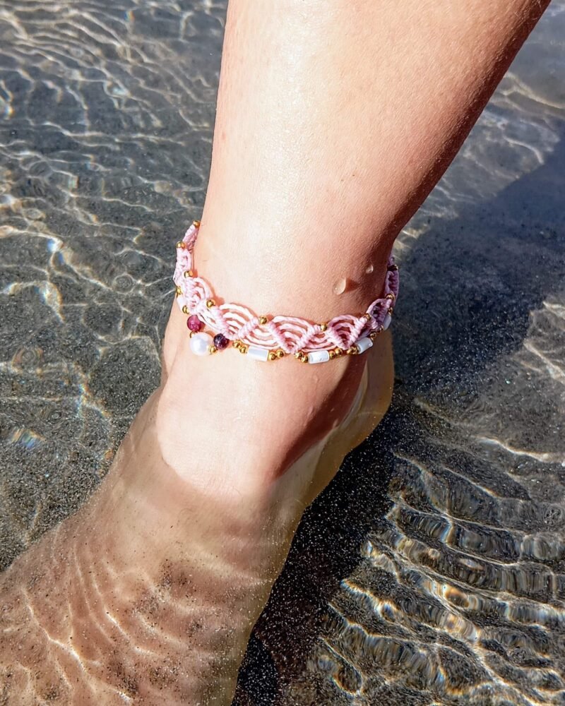 Tobilleras de macramé con "piedras naturales"
